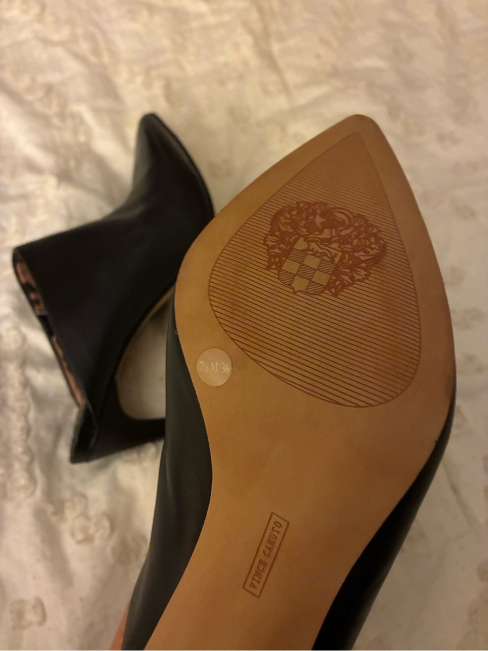 Vince Camuto Black Pointed Leather Mule Heels with Leopard Lining - Picture 9 of 16